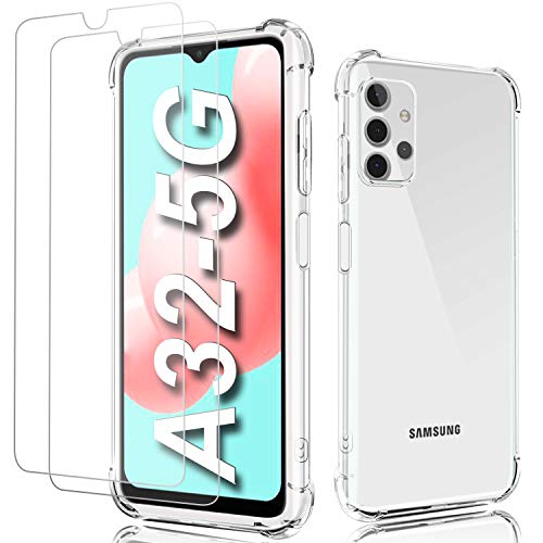 Funda para Samsung A32 5G,Funda Samsung A32 5G Transparente Carcasa+ 2 Pcs Protector de Pantalla y Cristal/Vidrio Templado,Silicona TPU Airbag Anti-Choque Ultra-Delgado Case para Galaxy A32 5G 6.5"