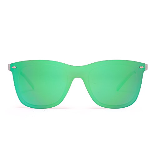 Gafas de Sol de Espejo Sin Marco Una Pieza Sin Montura Anteojos Hombre Mujer(Transparente/Espejo Verde)