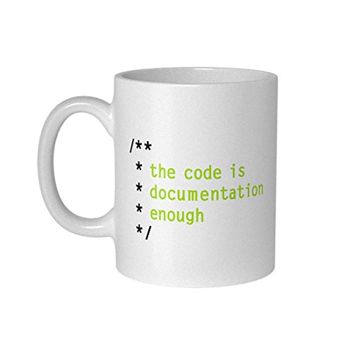 getDigital The Code is Documentation Enough Taza de café, perfecta para programador, IT Admins, informatizador y ordenador Geeks-300 ml, cerámica, color blanco, 10 x 10 x 10 cm