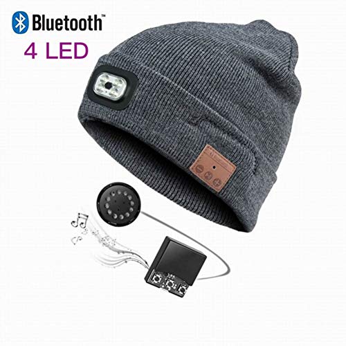 Gorro con Bluetooth con faro LED, recargable con Bluetooth inalámbrico, con manos libres, gorro de punto cálido para exteriores con brillo LED ajustable