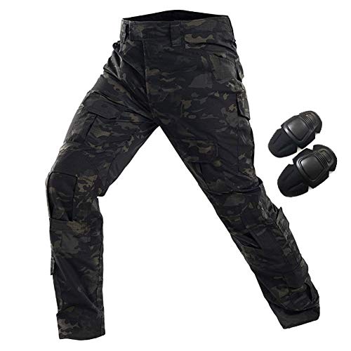 H World EU Ejército Militar táctico Airsoft Paintball Tiro Pantalones Pantalones de Combate Hombres con Rodilleras MCBK (S)