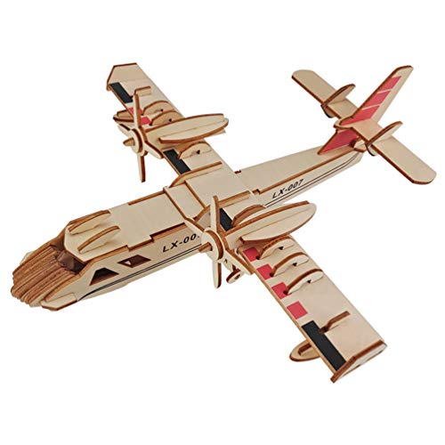 HEALLILY Kit de Artesanía de Ensamblaje de Rompecabezas de Madera 3D Modelo de Avión de Madera Kit Educativo de Artesanía en Madera Juguete para Niños Adultos Bombardero