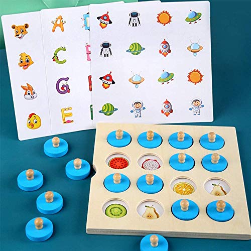 Hinleise Juego de ajedrez de madera con memoria para niños, juego con 4 tarjetas de doble cara, juguetes educativos para niños de 3 años en adelante