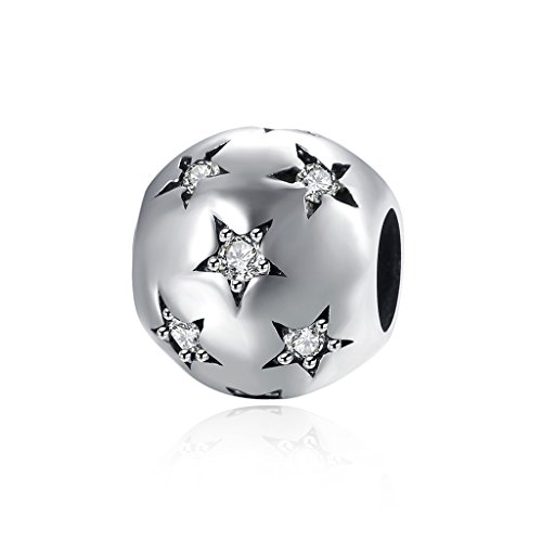 HMILYDYK Cuenta redonda de plata de ley 925 con cristales de Swarovski Elements blancos en forma de estrella, compatible con pulseras pandora
