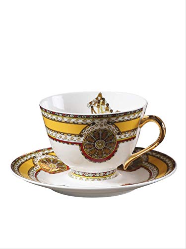 HYOUH Conjuntos de Taza y platilloJuego de Platos y Tazas de café China Hueso Europeo Caballo de la Guerra Juego de Tazas de té de la Tarde pintadas de Oro de cerámica británica Taza de té