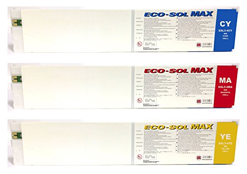 Ink Master - Set 3 Cartucho remanufacturado Roland Eco-Sol MAX CMY para Roland BN-20 RS-540 RS-640 SJ-645EX SJ-745EX SJ-1045IS SP-300i SP-300V SP-540i SP-540V VP-540i VP-300i XC-540 XJ-640 XJ-740