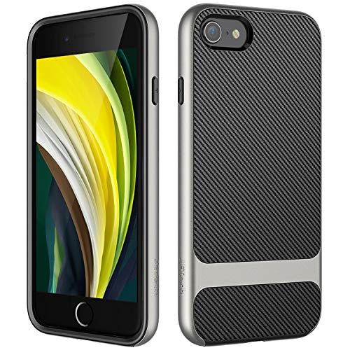 JETech Funda Compatible iPhone SE 2ª Generación, iPhone 8 iPhone 7, Carcasa con Fibra de Carbono, Anti-Choques, Gris