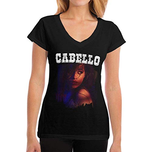 JEWold Camisetas con Cuello en V para Mujer Camila Cabello Women's Fashion Short Sleeves V-Neck Tees T-Shirts T Shirts for Daily Black