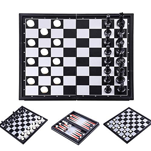 Juego de ajedrez magnético 3 en 1 de 32 cm x 32 cm con ajedrez magnético con ajedrez, dama, Backgammon para niños y adultos, juego de ajedrez de viaje magnético Kit de ajedrez plegable portátil