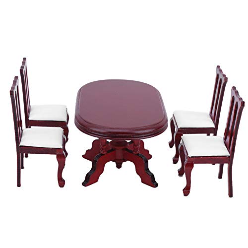 Juego de muebles clásicos de casa de muñecas de 5 piezas, juego de sillas de mesa de abedul 1:12, silla de mesa de comedor en miniatura de casa de muñecas, muebles de comedor, modelo de juguete(rojo)