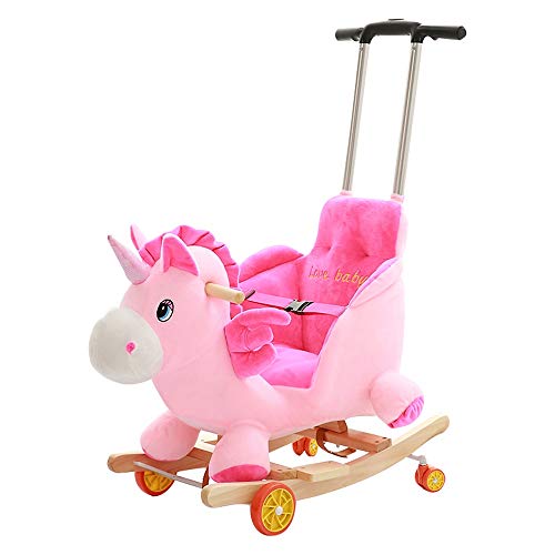 Kibten Caballo de oscilación de color rosa bebé unicornio princesa Girls del niño interior al aire libre juguete Balancín infantil de madera sin Rocker regalo juguete de interior al aire libre mecedor