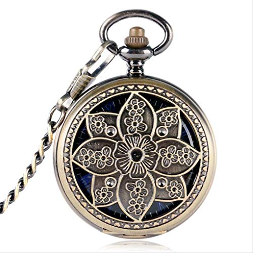 KUANDARGG Reloj de Bolsillo Colgante Exquisito con Estilo de Moda Reloj de Bolsillo mecánico de Bronce Hueco de Flor de Loto Vintage Reloj de Mujer de Cuerda Manual de Cobre, Style 1