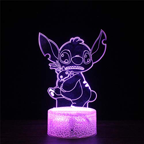 Lámpara nocturna 3D ilusión óptica 3D Disney-Stitch A 16 colores cambio automático interruptor táctil lámpara de decoración de escritorio lámparas de regalo de cumpleaños con control remoto