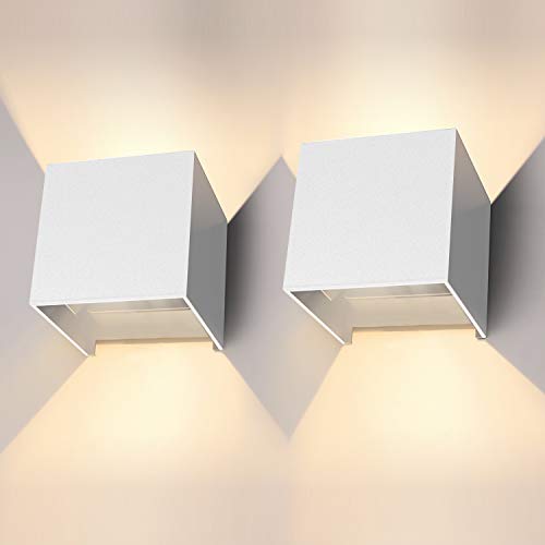 LEDMO 2 * 12W apliques pared interior LED,3000k blanco cálido Lámpara de pared led 1000lm, Impermeable IP65 Con Luz Blanco Cálido Lluminación de Exterior y De Interior,Blanco (blanco cálido)