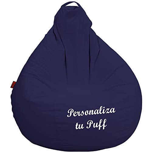 loconfort Puff Pera Personalizado con TU Nombre, Poli Piel Beig (XL Adulto, Azul Marino)