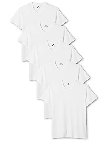 Lower East Herren T-Shirt mit V-Ausschnitt, 5er Pack, Einfarbig, Gr. Large, Weiß