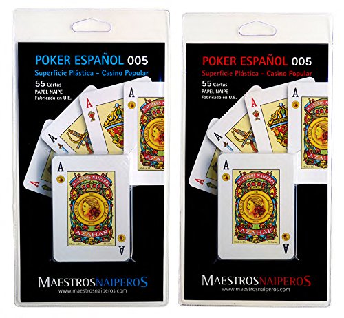 Maestros Naiperos- baraja Poker, español, 50, Cartas, Blister, Calidad Casino Popular, Color Azul y Rojo (130003045)