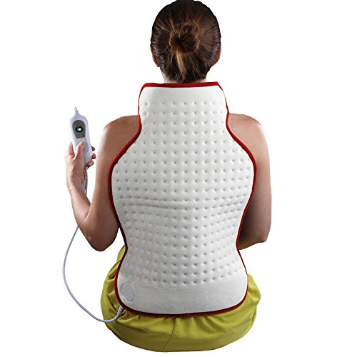 Manta eléctrica para la espalda (100 W, 3 niveles, 62 x 41 cm, lavable, protección contra sobrecalentamiento, suave fieltro)
