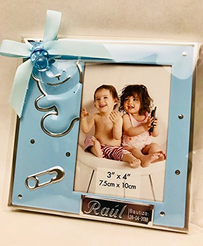 Marcos fotos para bautizo niño GRABADOS PERSONALIZADOS (pack 12 unidades) portafotos regalos invitados marco azul