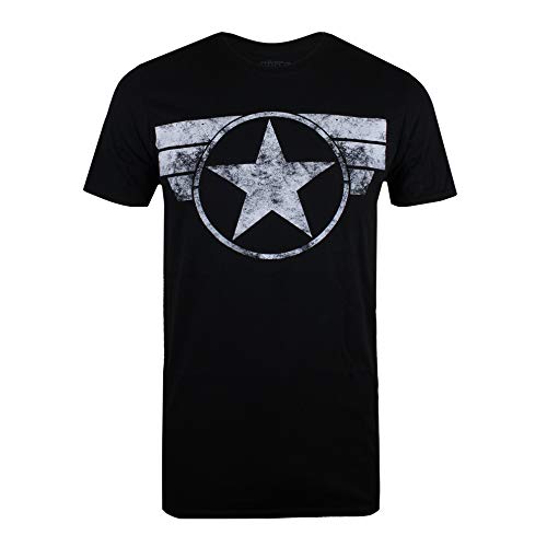 Marvel Captain America-Cap Logo Camiseta, Negro (Black Blk), Medium para Hombre