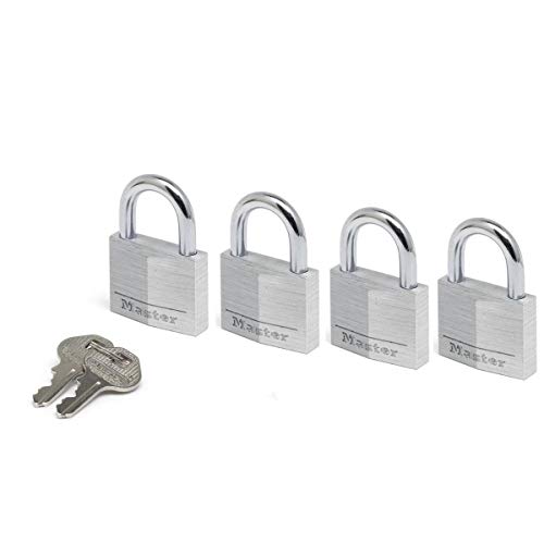 Master Lock 9140EURQNOP Lote de 4 Candados con Llave con cuerpo de aluminio macizo, Plata, 40mm, Set de 4 Piezas