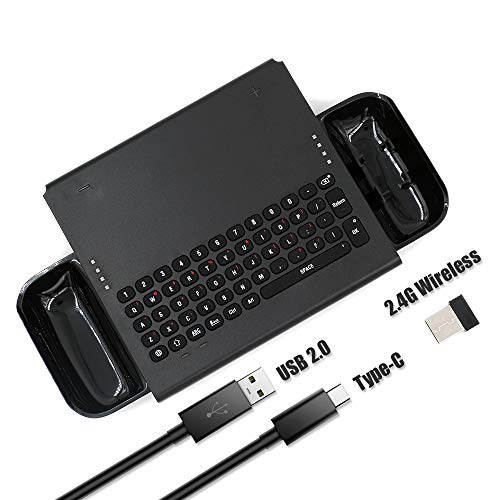 Mcbazel Dobe Mini Teclado inalámbrico Chatpad con Joy-con Poseedor y 2.4G USB Receptor para Nintendo Switch- Negro
