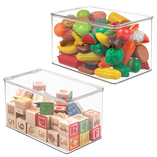 mDesign Juego de 2 Cajas de almacenaje con Tapa – Organizador de Juguetes de plástico – Cajas para Juguetes apilables para el Dormitorio de los niños – Transparente