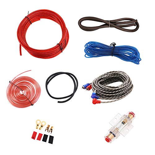 Mintice - Kit de cableado para amplificador de auto, subwoofer de audio, cable de alimentación AMP, RCA, fusible AGU, calibre 8, cable GA AWG, conector de instalación