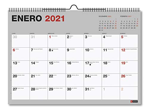 MIQUELRIUS - Calendario de Pared 2021 Básico - Castellano, 296 x 210 mm (A4) con espacio para escribir y apuntar, Color Gris