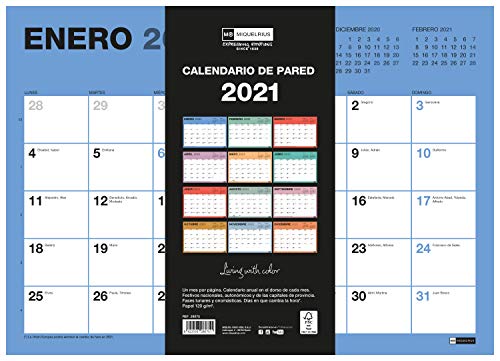 MIQUELRIUS - Calendario de Pared 2021 Chromat - Español, A3 420 x 296 mm con espacio para escribir y apuntar, Un color por mes