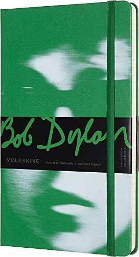Moleskine - Cuaderno Bob Dylan Edición Limitada, Tapa Dura, Goma Elástica y Páginas con Rayas, Color Verde, Tamaño Grande 13 x 21 cm, 240 Páginas