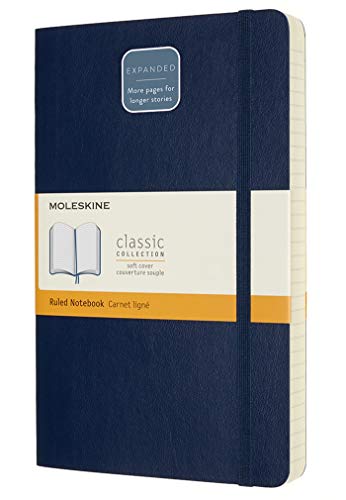 Moleskine - Cuaderno Clásico con Hojas de Rayas, Tapa Blanda y Cierre con Goma Elástica, Tamaño Grande 13 x 21 cm, Color Azul Zafiro, 400 Páginas