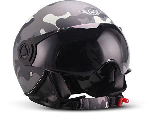 Moto Helmets® H44 "Camuflaje" Casco Jet, casco de moto, scooter, ciclomotor, Bobber, Chopper, casco retro vintage; visera ECE cierre rápido bolsa XS - XL (53-62 cm)