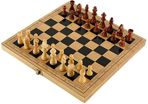 MWKLW Juego de ajedrez Staunton Tablero Plegable, Calidad de ajedrez Jaques, Tablero de ajedrez Plegable magnético de Madera de Calidad con Almacenamiento Interior Plegable para niños/niños/Adultos