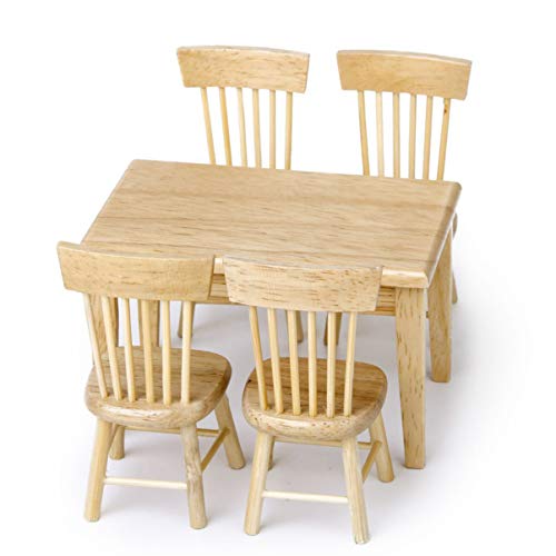 Nbrand - Juego de 5 sillas de mesa de comedor en miniatura para casa de muñecas (1/12), accesorios de muebles de madera