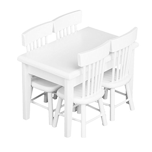 nicebuty 5pcs blanco mesa de comedor silla modelo Set 1: 12 casa de muñecas en miniatura muebles