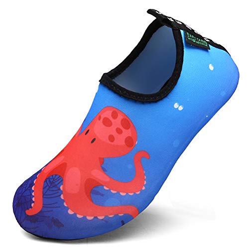 Niños Escarpines Zapatos de Agua Descalzo Barefoot Respirable Calcetines de natación Aire Libre Piscina de Playa Calzado,Pulpo Rojo,26/27