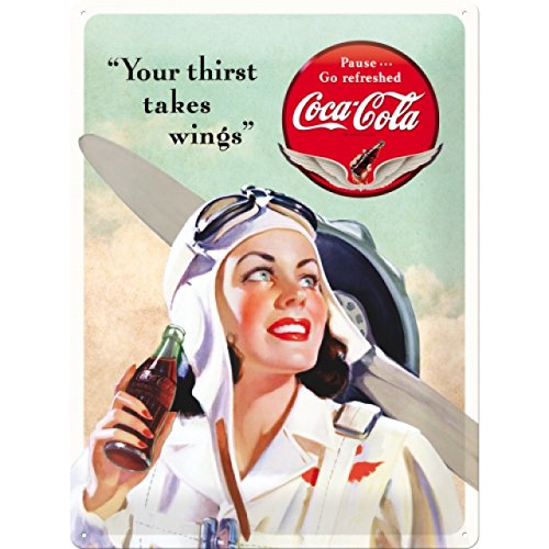 Nostalgic-Art Cartel de Chapa Retro Coca-Cola – Wings Lady – Idea de Regalo Aficionados a la Coke, metálico, Diseño Vintage Decorativo, 30x40x0.2 cm