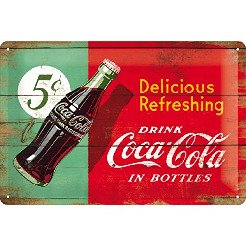 Nostalgic-Art Coca Cola Delicious Refreshing Green Placa Decorativa, Metal, Rojo y Verde, 20 x 30 cm