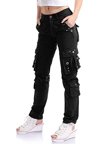 OCHENTA Mujer Uniform Combat Cargo para 8 Bolsillos de Seguridad Pantalones Negro Etiqueta 31-EU 40