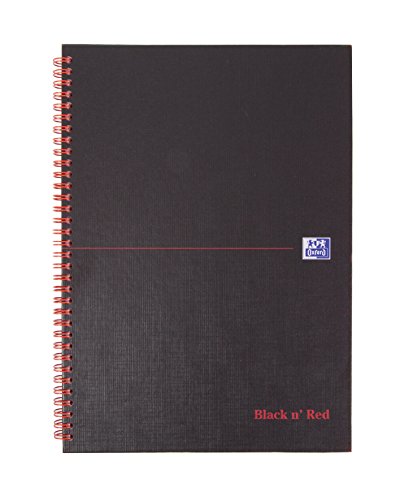 Oxford Black n' Red - Cuaderno de espiral doble (con rayas, 140 páginas, A4, tapa dura, 90 g/m², perforado), color negro y rojo