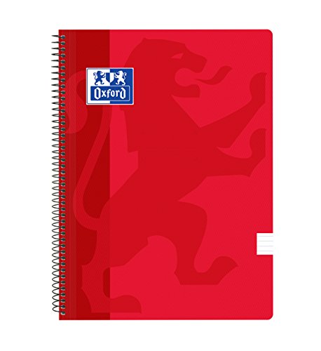 Oxford Classic - Pack de 5 cuadernos espirales, tapa plástico, 1 línea horizontal, color rojo