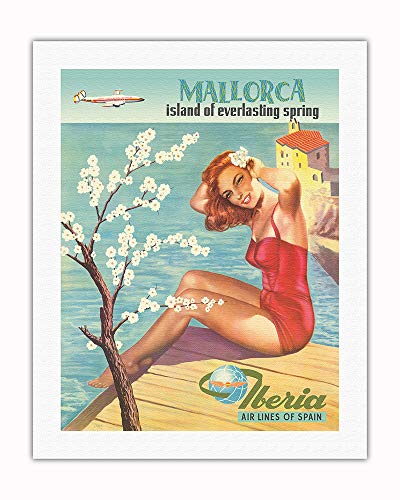 Pacifica Island Art - Mallorca, España - Isla de la Primavera Eterno - Iberia Air Lines - Póster Viaje Línea aérea c.1950s - Impresión en Lienzo - 51 x 66 cm