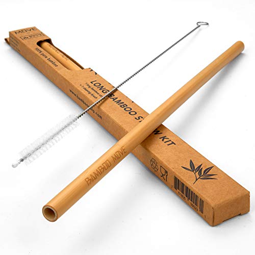 Paquete de 3 kits individuales de paja de bambú largos, línea de movimiento por Bamboo Step: 3 pajitas de 25 cm y un cepillo de limpieza en una caja de papel kraft. Tamaño fino para tapa de vaso.