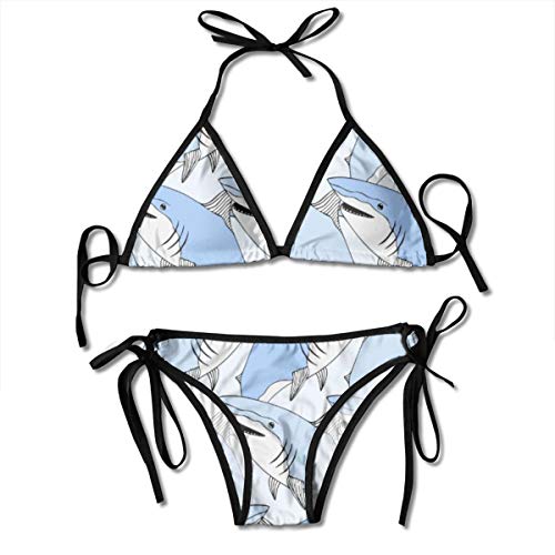 Patrón de Tiburones Lindos para Mujer Náutico Estampado sin Costuras Mar Dos Conjuntos de Bikini para Mujeres Push up Swimwear Summer Tube Top Sling Split Two