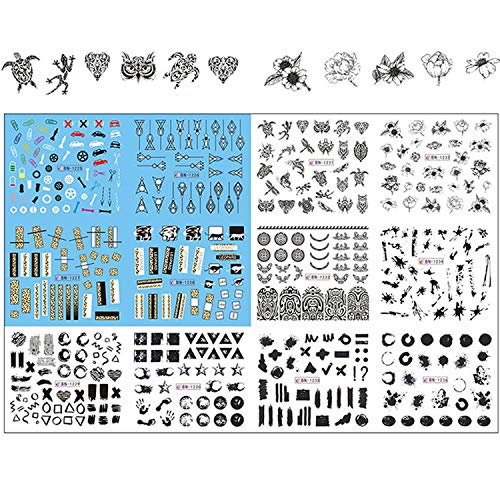 Pegatinas de uñas de verano 12 diseños Pegatinas de uñas Conjunto Floral geométrico Mixto Chica sexy Nail Art Calcomanías de transferencia de agua Tatuajes Deslizadores Manicura-BN1225-1236-,
