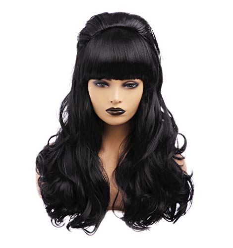 Peluca larga rizada ondulada de cabeza completa de Halloween negro para las mujeres Cosplay disfraz fiesta peluca con flecos para los años 70