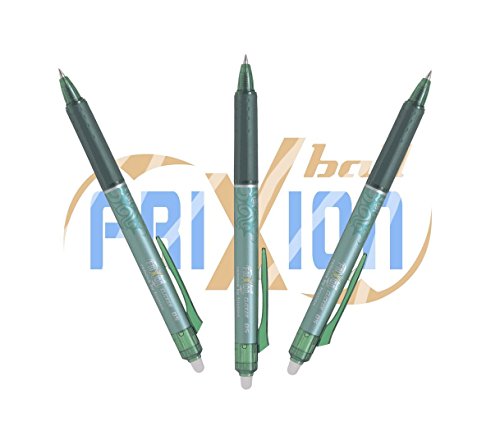Pilot Frixion Ball "Clicker – Lote de 3 bolígrafos 0,7 mm" todos los colores – Juego con minas de repuesto y funda también disponible, color verde 3er Sparpack
