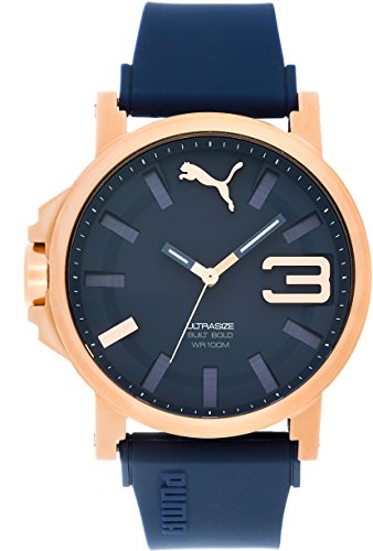 Puma Ultrasize 50 Bold - Reloj análogico de cuarzo con correa de silicona para hombre, color azul/oro