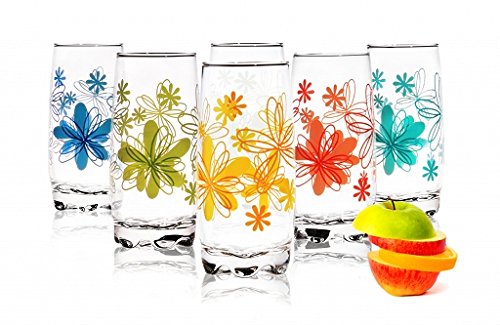 Sables & Reflets - Juego de 6 vasos para agua, refresco o zumo, 350 ml, colección con diseño de flores